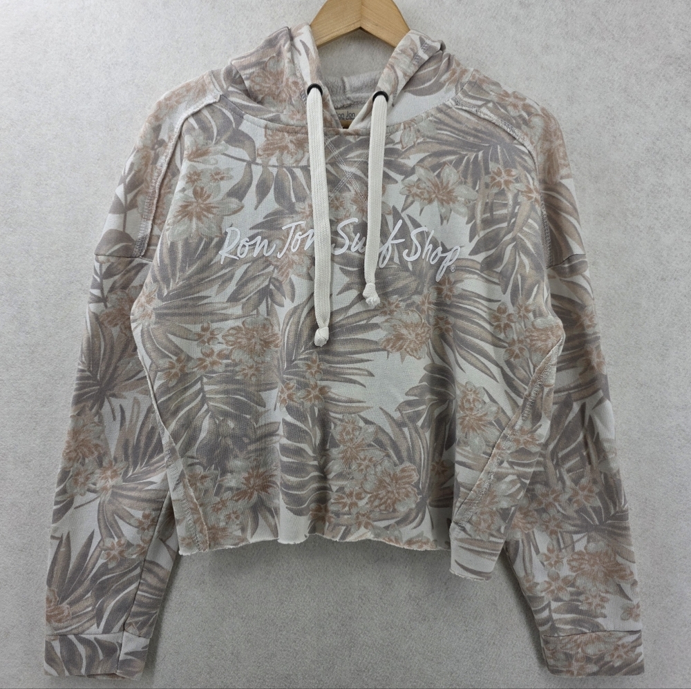 Ron Jon Surf Shop Cropped Tropical Leaf Hoodie Boxy Fit Wome's Size Medium - Picture 9 of 10